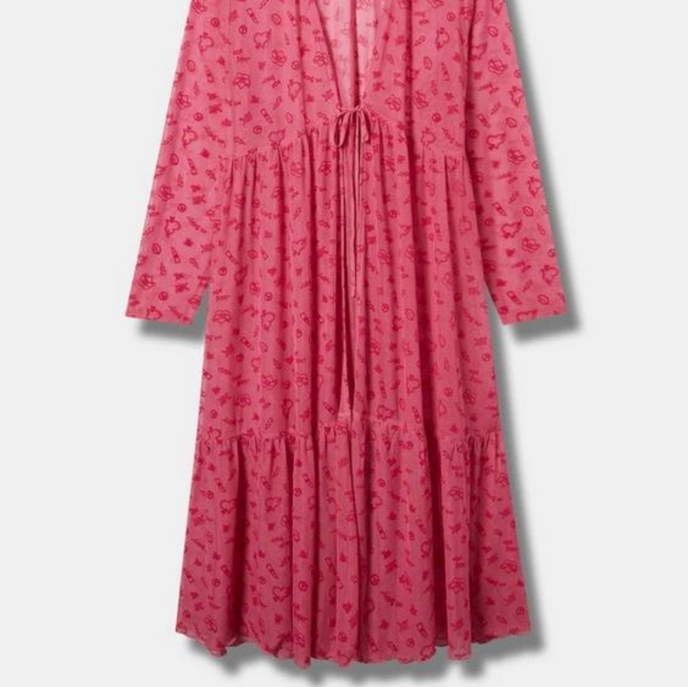 Torrid Size 0 Betsey Johnson Mesh Tie Front Long Sleeve Pink Kimono - Picture 4 of 5